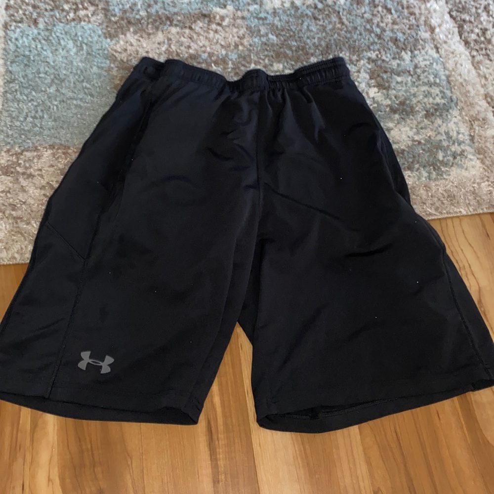 M, Under Armor, black basketball shorts, smoke free home